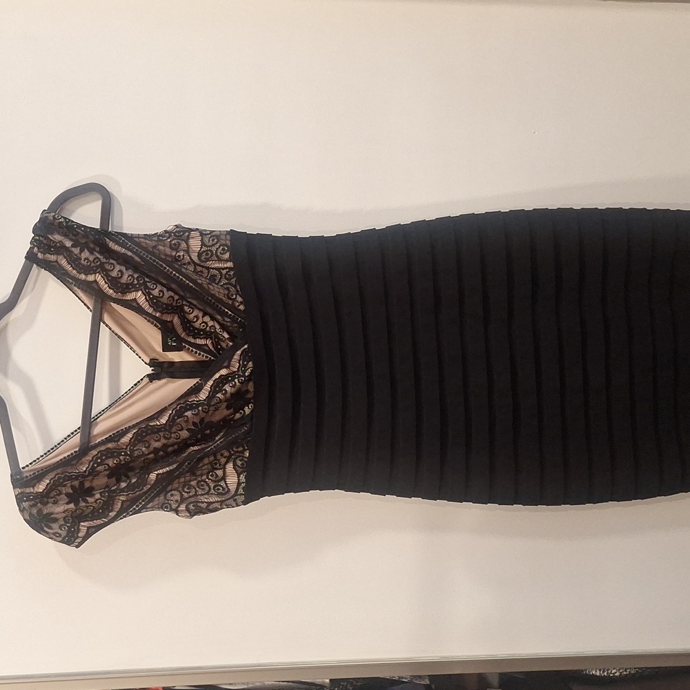 Adrianna Papell black lace body con dress